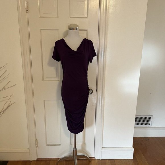 NWT Patty Boutik Purple Draped Cowl Neck Short Sleeve Dress Rusched Sides Size s - Picture 5 of 10